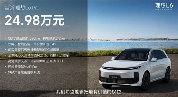 理想L6全新上市:双电机四驱带来全新驾驭体验,售价仅24.98万元起