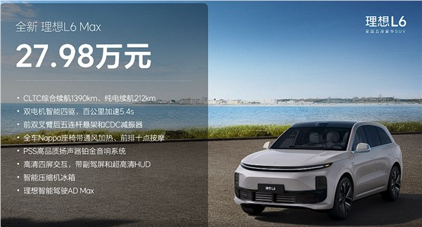 理想L6全新上市:双电机四驱带来全新驾驭体验,售价仅24.98万元起