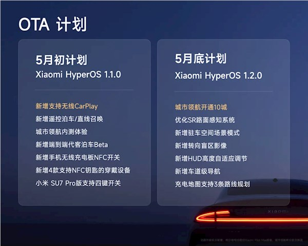 小米SU7预计5月推出首次OTA更新:无线CarPlay功能即将亮相,iPhone用户的理想选择